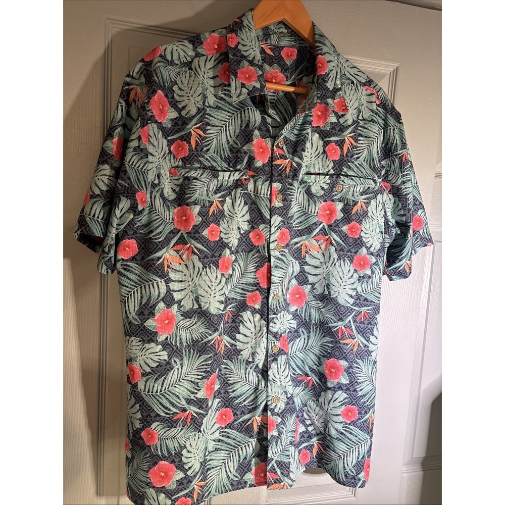 Railriders Size XL MEN Green Hawaiian Tropical  Short Sleeve Button Shirt.